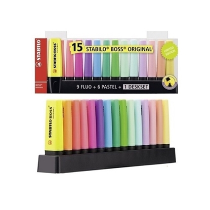 Imagen de Marcador Fluo stabilo kit 9fluo + 6 pastel+soporte