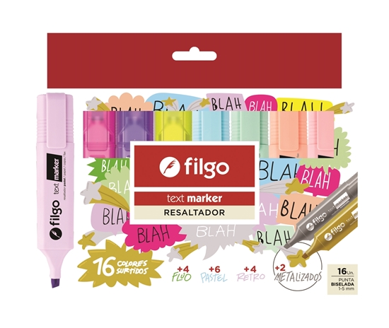 Imagen de Filgo Resaltador Text Marker - Estuche 16 Surtido  Fl+P+Met