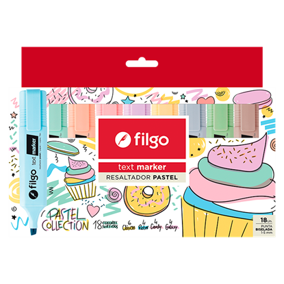 Imagen de Filgo resaltador text marker - estuche 18 pastel