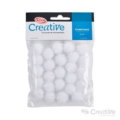 Imagen de Pompom glitter blanco creative 25 unidades