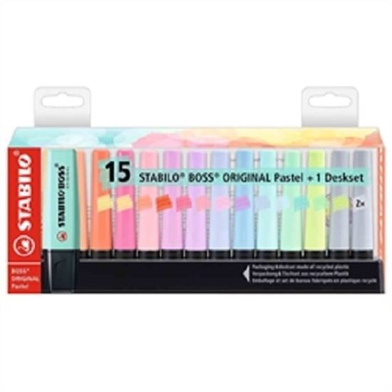 Imagen de Marcador fluo stabilo kit  x 15 pastel + soporte