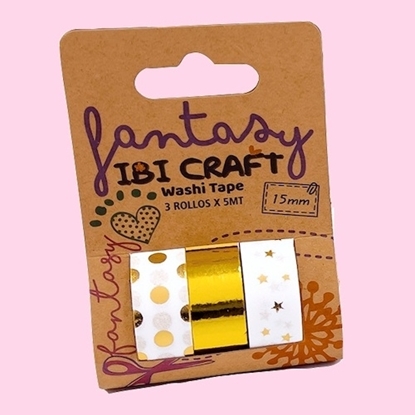 Imagen de Cinta adhesiva ibi craft pack x 3 en papel foil dorado