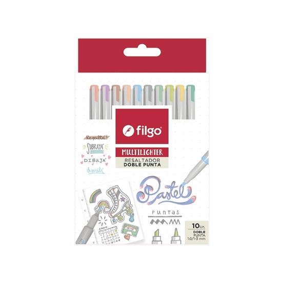 Imagen de resaltador Filgo multilighter doble punta x 10 pastel
