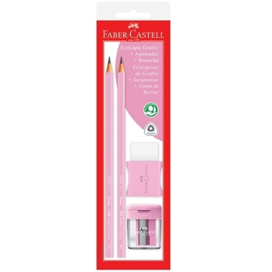 Imagen de Lapiz faber blister x 2 con goma y sacapunta pastel rosa