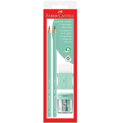 Imagen de Lapiz faber blister x 2 con goma y sacapunta pastel verde