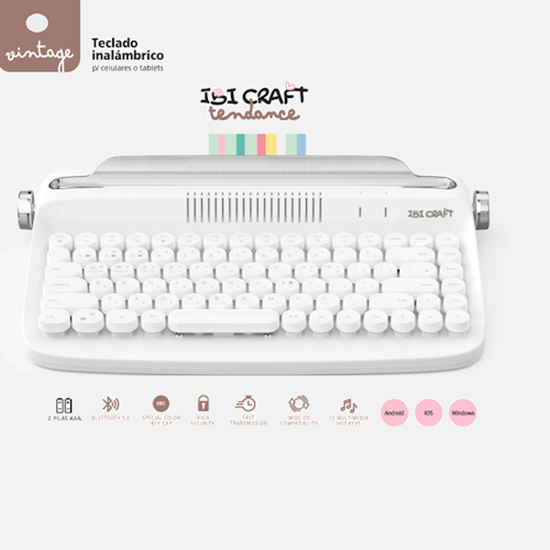 Imagen de Teclado bluetooth ibi craft tendance "vintage" blanco