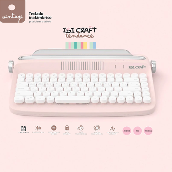 Imagen de Teclado bluetooth ibi craft tendance "vintage" rosa