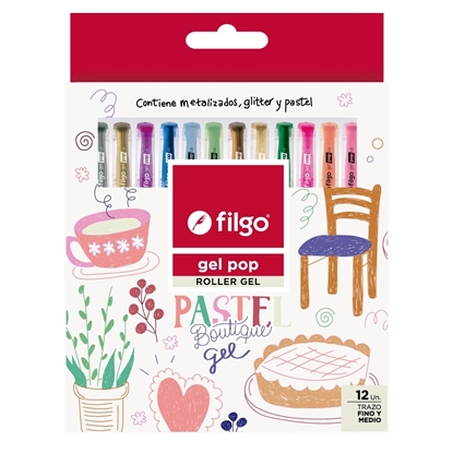 Imagen de Boligrafo roller gel pop Figo - estuche 12 pastel boutique