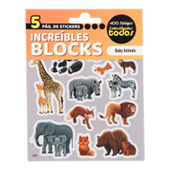Imagen de Block x5 hojas stickers animales bebe paquete con 5 unidades