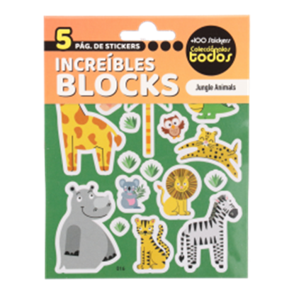 Imagen de Block x5 hojas stickers animales de selva paquete con 5 unidades