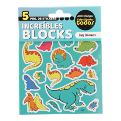 Imagen de Block x5 hojas stickers dinosaurios bebe paquete con 5 unidades