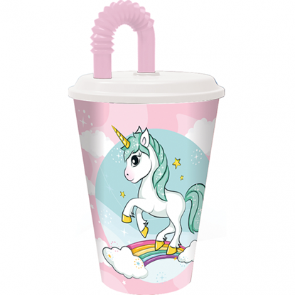 Imagen de Vaso infantil con sorbito unicornios 430 ml