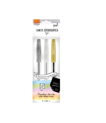 Imagen de Boligrafo gel Brw 1.0mm / blanco plata y oro -blister 3 unidades