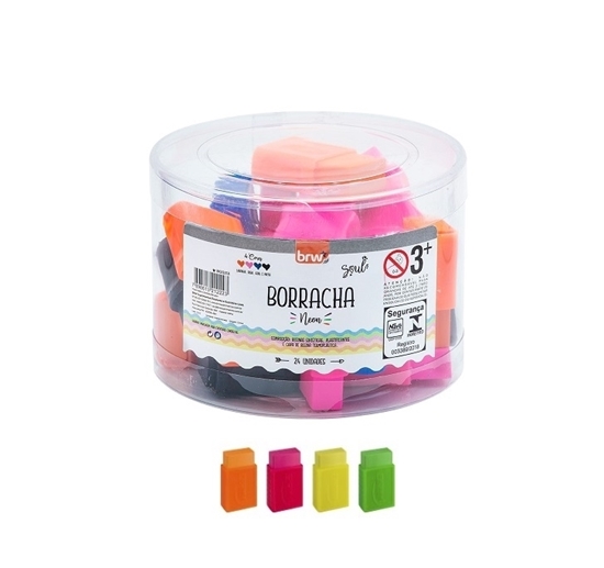 Imagen de goma de borrar BRW plastica neon 24 unidades