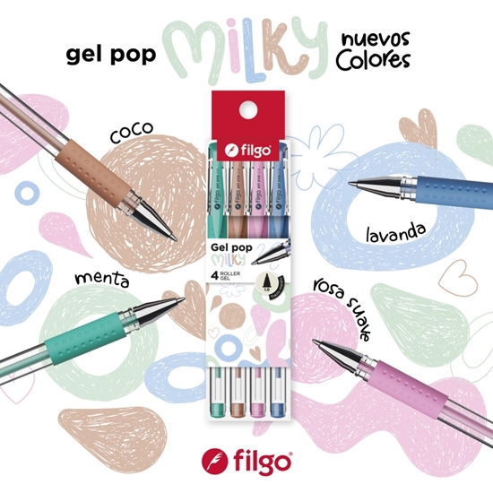 Imagen de Boligrafo roller gel pop Filgo - estuche 4 milk