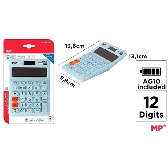 Imagen de Calculadora 12 digitos Celeste main paper   PE032-03