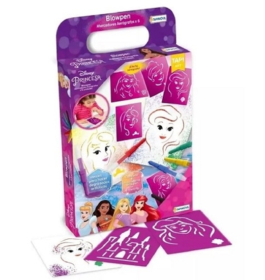 Imagen de Marcador aerografo princesas 6 unidades + stencils royal