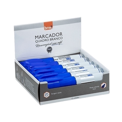 Imagen de Brw marcador pizarra recargable c/cartucho azul - caja 12 un