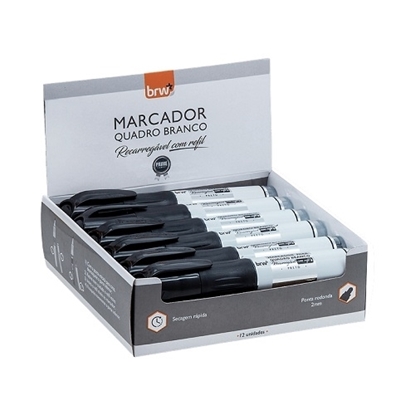 Imagen de Brw marcador pizarra  recargable c/cartucho negro- caja 12 un