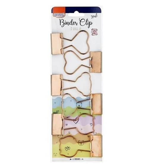 Imagen de Brw doble clip con formas rosa dorado 25 mm - blister 6 un