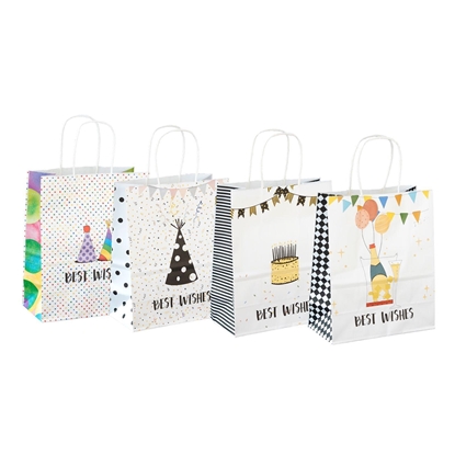 Imagen de Bolsa papel happy birthday 33x26x12cm 4 diseños 12unidades