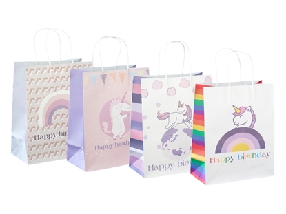 Imagen de Bolsa papel unicornio 27x22x11cm 4 diseños 12 surtidas