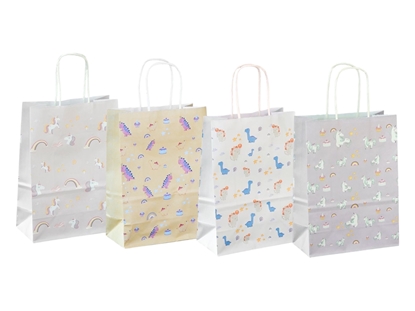 Imagen de Bolsa papel unicornio/dino 27x22x11cm 4 diseños 12 surtidas