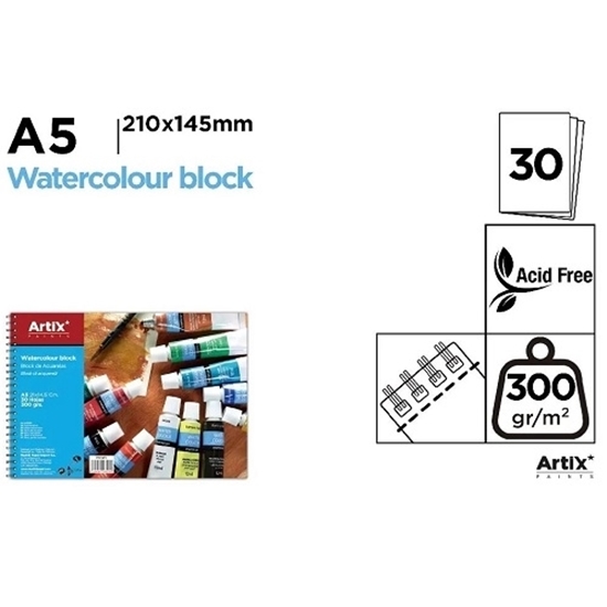 Imagen de Block de acuarela a5 300GR con espiral artix  30 hs