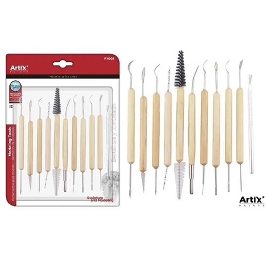 Imagen de Instrumentos para modelar mango madera 11 pzas artix
