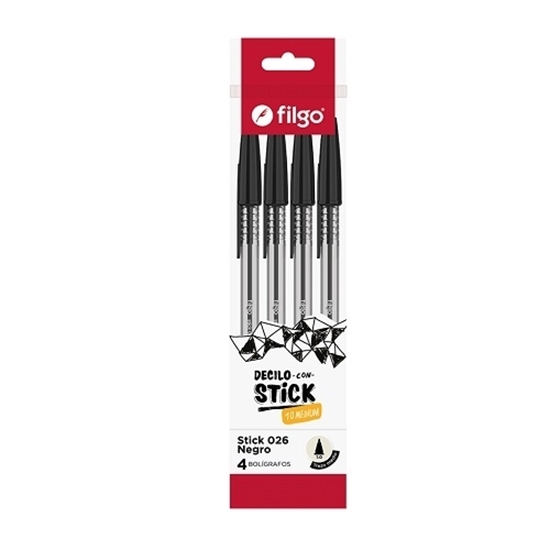 Imagen de bolígrafo filgo stick 1.0- flow pack 4 negro