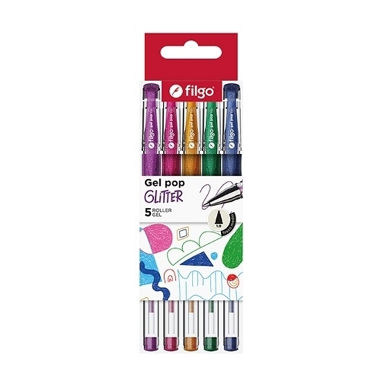 Imagen de Boligrafo roller gel pop Filgo - estuche 5 glitter