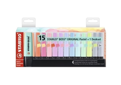 Imagen de Marcador fluo stabilo kit  x 15 pastel + soporte