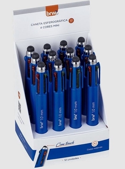 Imagen de Boligrafo 1.0mm mini - 4 colores c/tactil pote 12 unidades