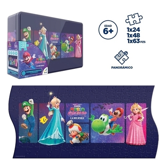 Imagen de Puzzle panoramico 3 en 1 mario bros en lata jca-5016