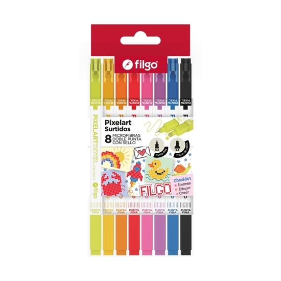 Imagen de Filgo microfibra doble punta con/sello pixelart - estuche 8 sur