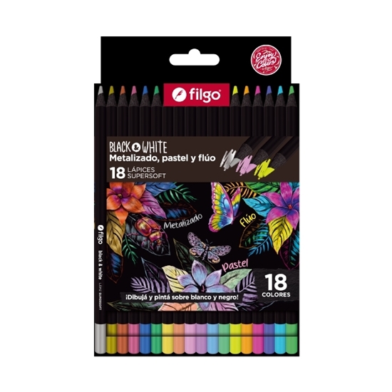 Imagen de Filgo color resina black & white - estuche 18 - pas + met + fluo