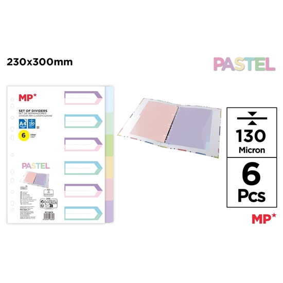 Imagen de Separador plastico 6 colores pasteles a4 main paper