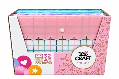 Imagen de Sobre plastico con broche ibi craft 17 x 24  caja exhibidora 32 unidades surtidos