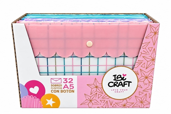 Imagen de Sobre plastico con broche ibi craft 17 x 24  caja exhibidora 32 unidades surtidos